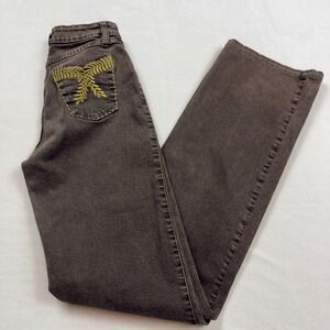 BrazilRoxx Brown Faded Straight Leg Jeans Size 4 Embroidered Split Hem Y2K Style